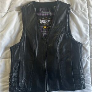 Street & Steel Nightstar Women’s Black Leather Biker Vest